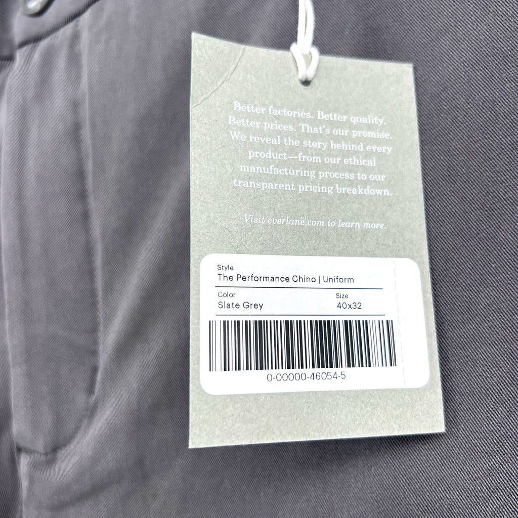 EVERLANE Uniform Mens Performance Chino Pants 40x32 Slate Grey Athletic Fit NWT