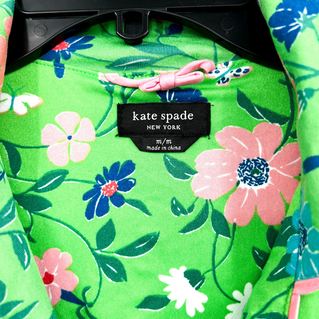 Kate Spade Womens Long Pajama Set Medium Green Floral Garden NWT