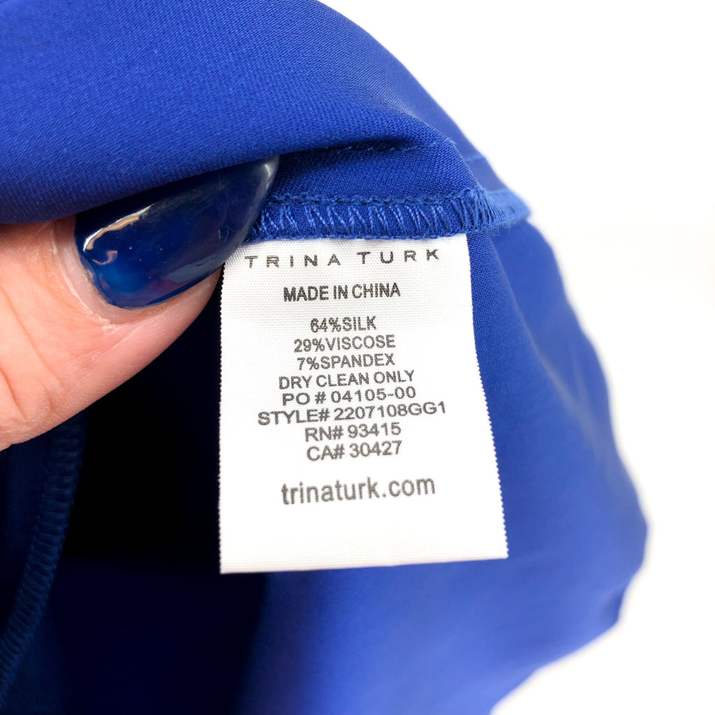 TRINA TURK Women's Mayra Top Medium Bengal Blue Silk Sleeveless Scarf Detail NWT