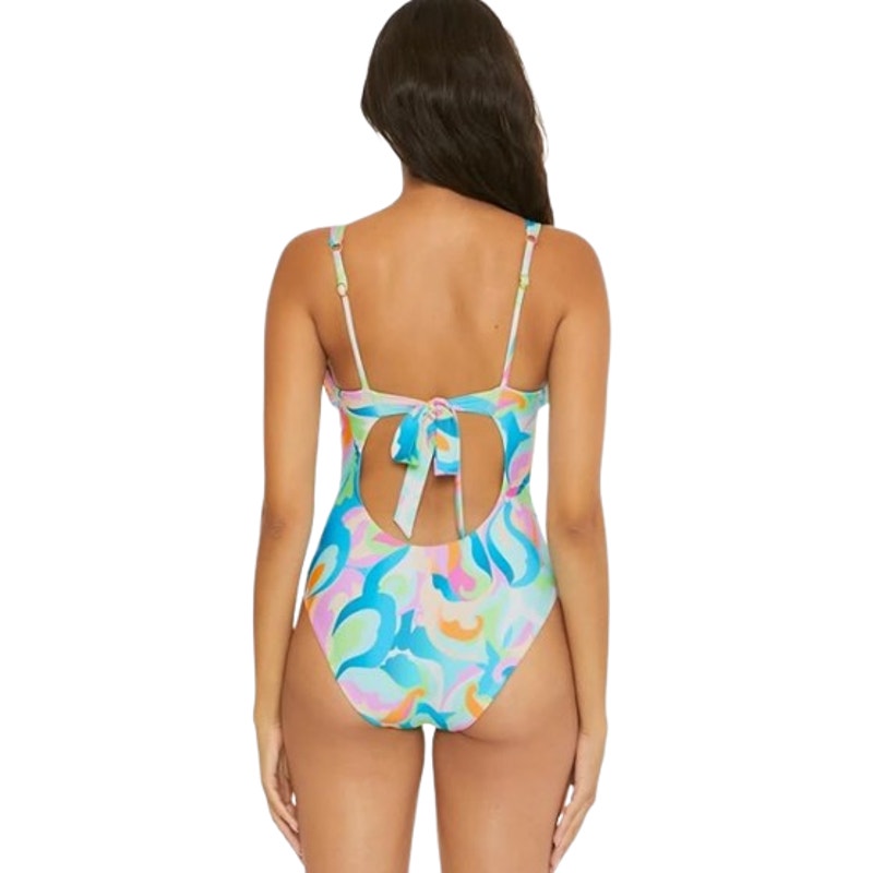 BECCA Women's All That Glitters One-Piece Swimsuit Small Blue Plunging Neck NWT
