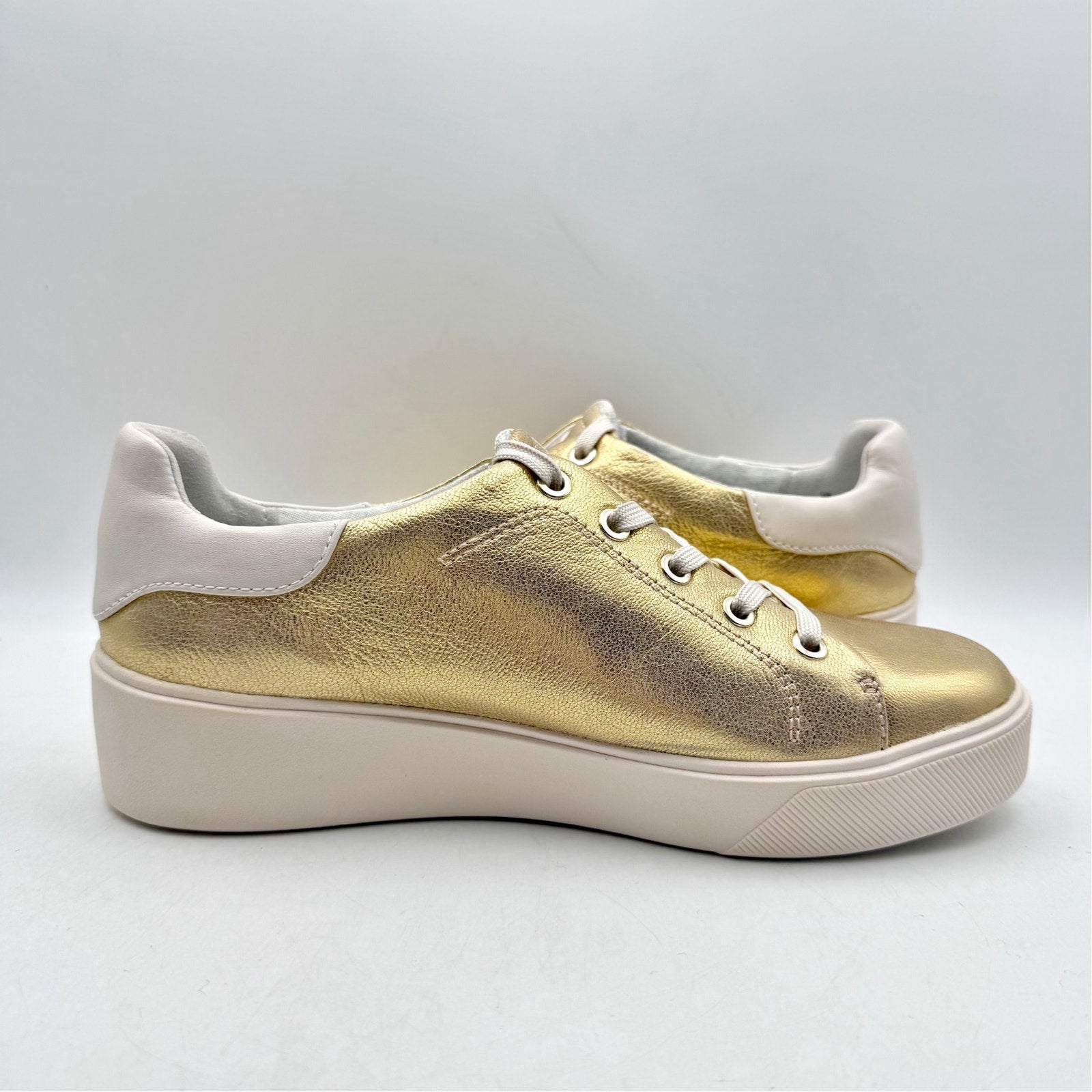 Naturalizer Womens Morrison 2.0 Platform Sneaker US 7.5 Wide Gold Leather NWOB