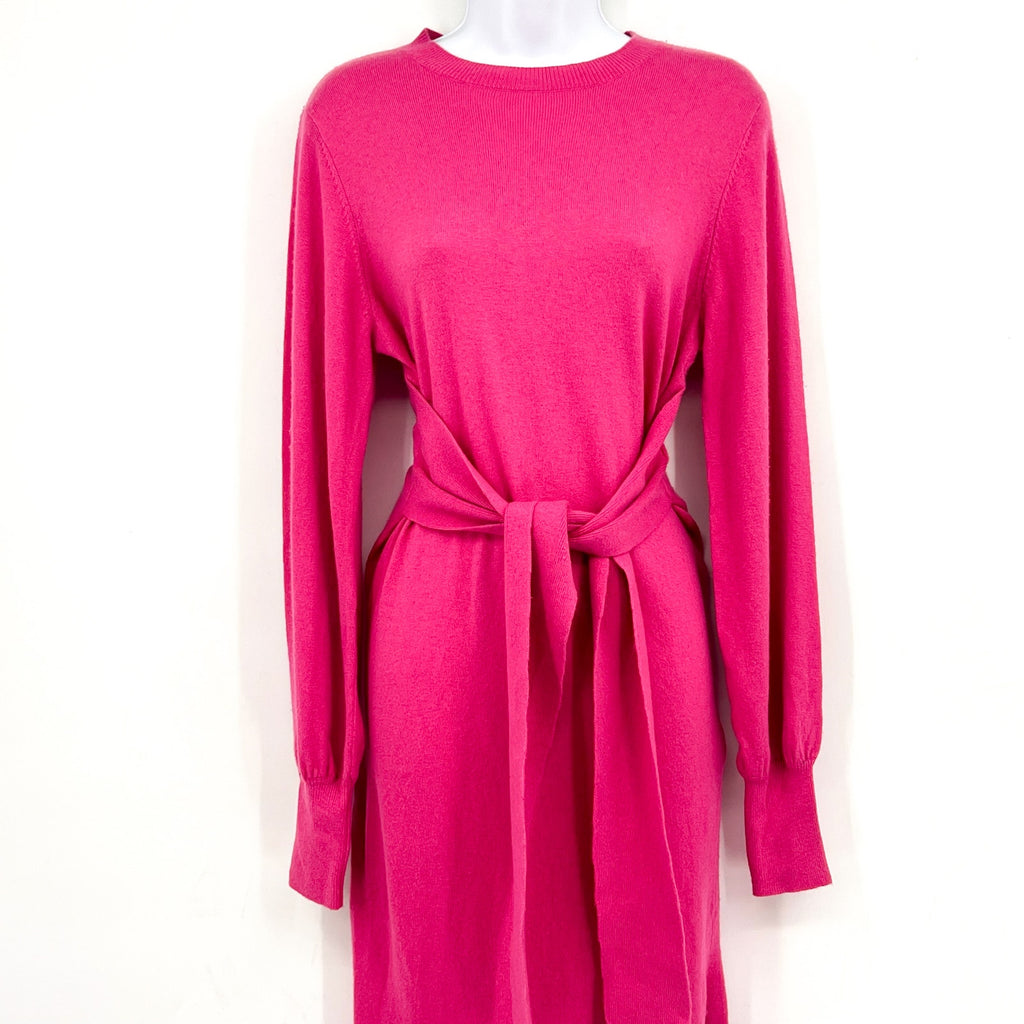 TED BAKER Essya Knit Midi Sweater Dress Small Size 1 Bright Pink Slouchy Tie NWT