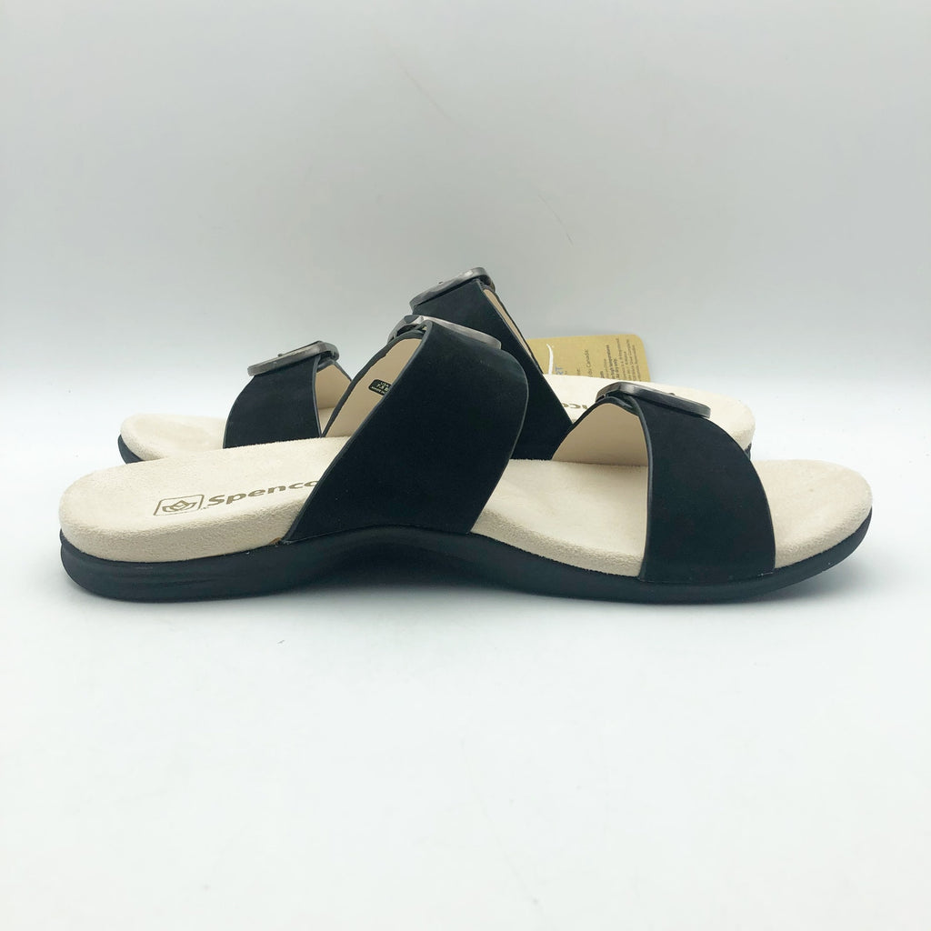 Spenco Womens Vista Slip On Sandals US 7.5  Black Leather APMA Comfort NIB