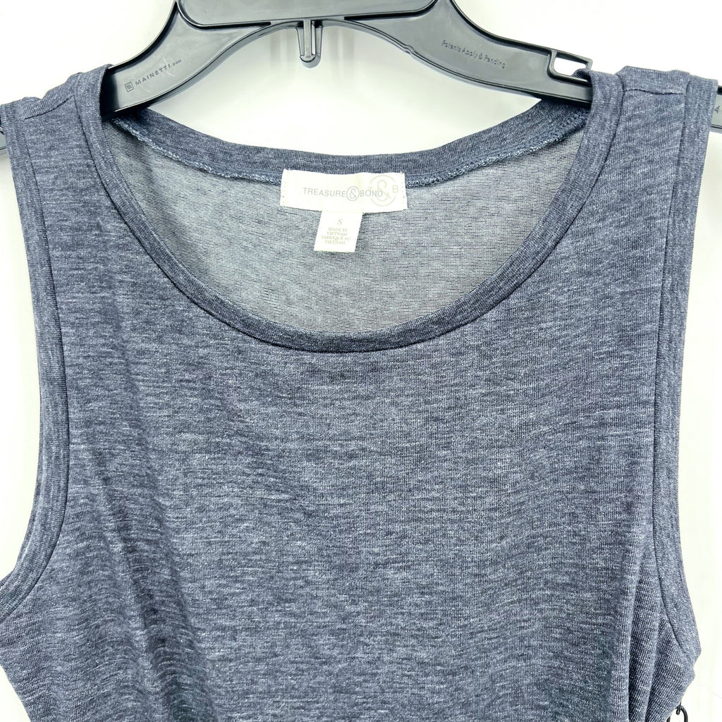 TREASURE & BOND Ruched Jersey Tank Dress Small Gray Blue Sleeveless NWT