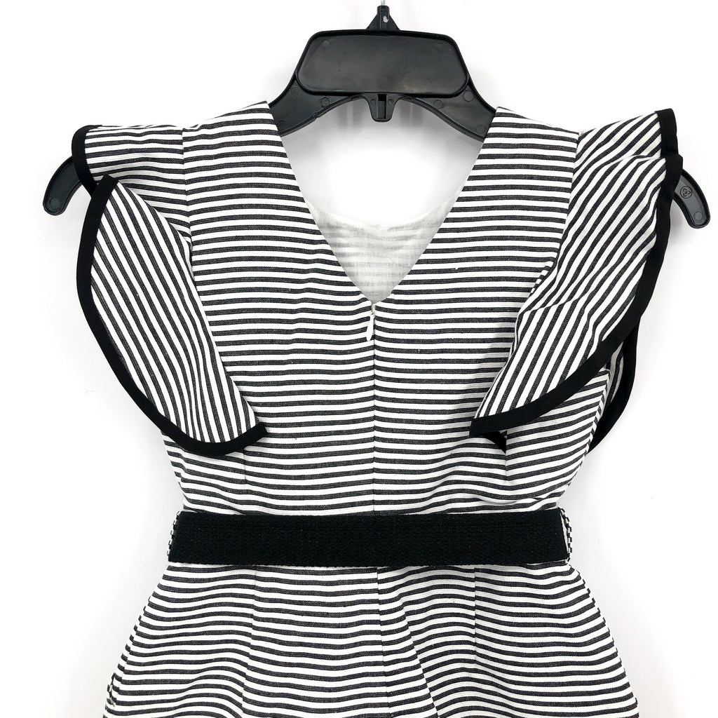 BARDOT Girls Esther Belt Playsuit Romper Medium Black White Stripe Ruffle NWT