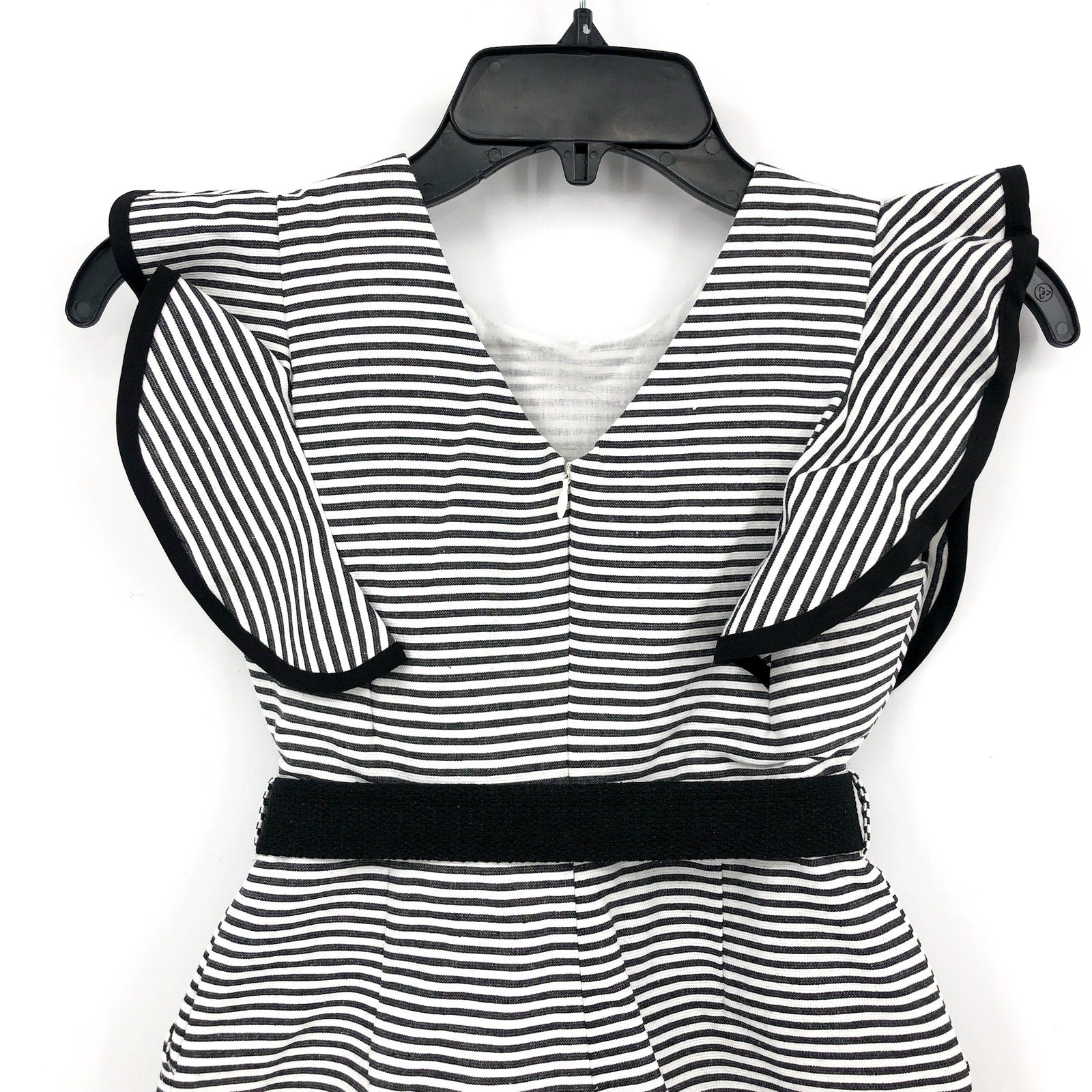 BARDOT Girls Esther Belt Playsuit Romper Medium Black White Stripe Ruffle NWT