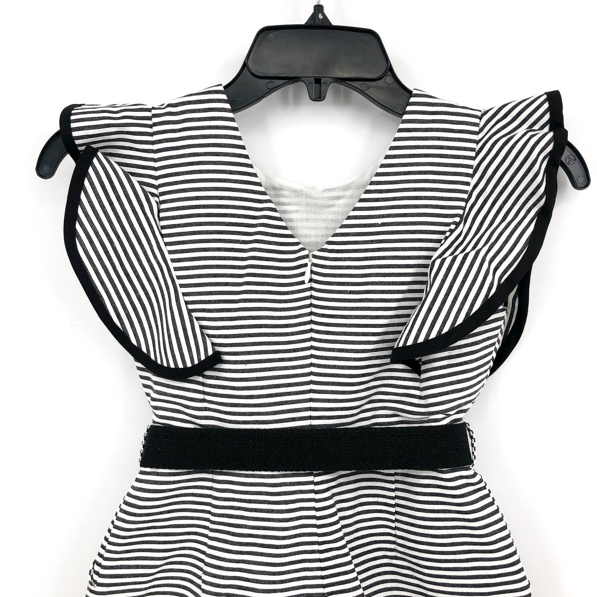 BARDOT Girls Esther Belt Playsuit Romper Medium Black White Stripe Ruffle NWT