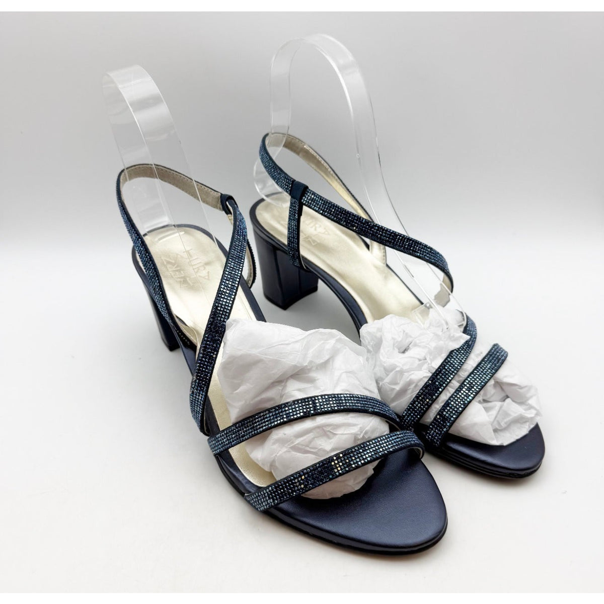 Naturalizer Womens Vanessa Heeled Sandals Size 10 Navy Blue Suede Rhinestone NIB