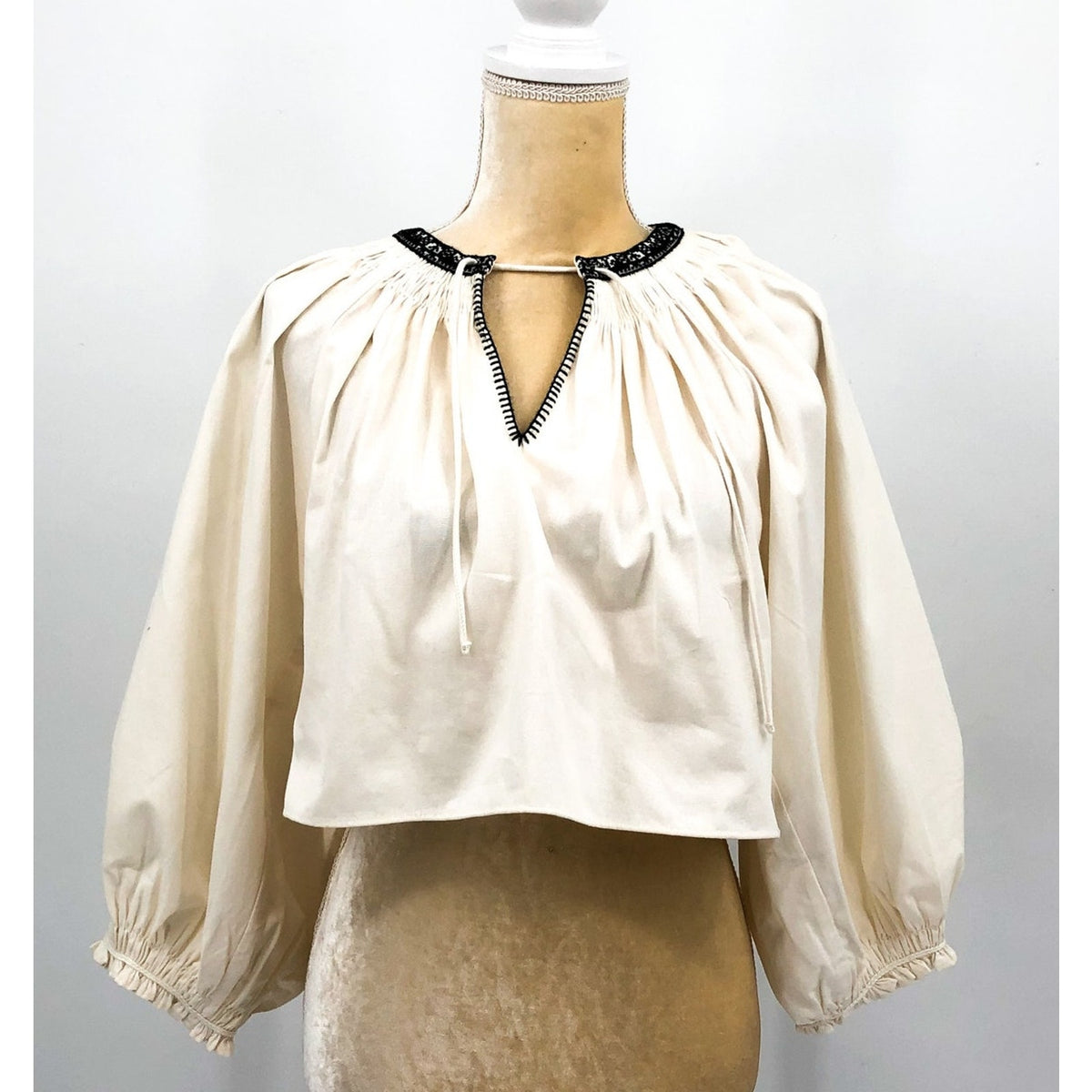 RE/DONE Victorian Cut Off Blouse Medium Vintage Ivory Balloon Sleeve Ruffle NWT