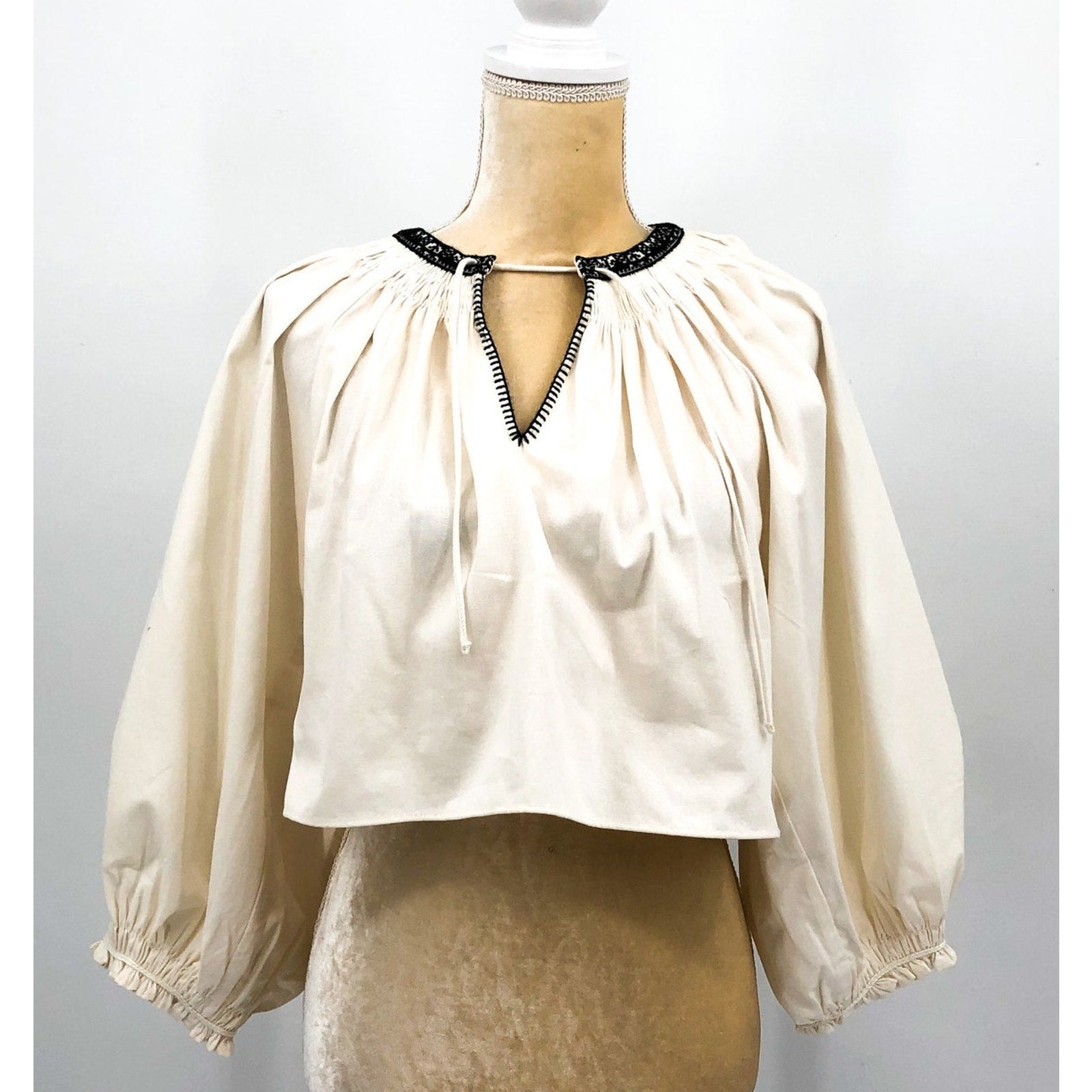 RE/DONE Victorian Cut Off Blouse Medium Vintage Ivory Balloon Sleeve Ruffle NWT