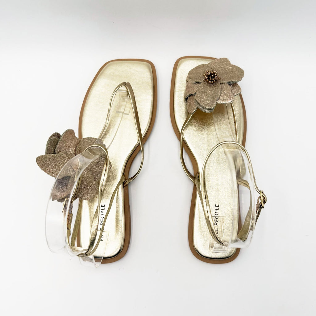 Free People Womens Mismatch Magnolia Thong Sandals Size 6.5 Gold Flower NIB