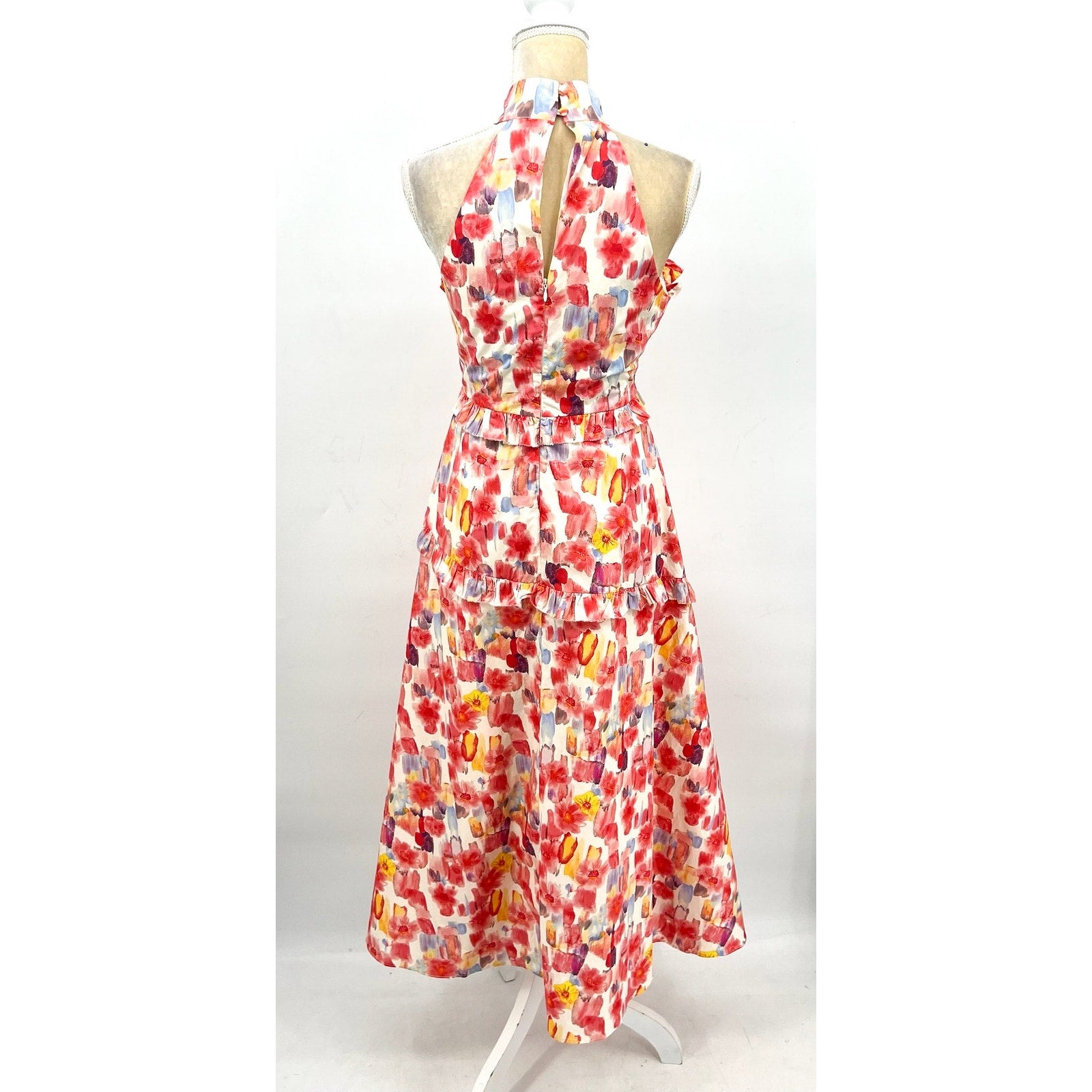 EN SAISON Women's Giada Midi Dress Small Pink Coral Floral Print Halter NWOT