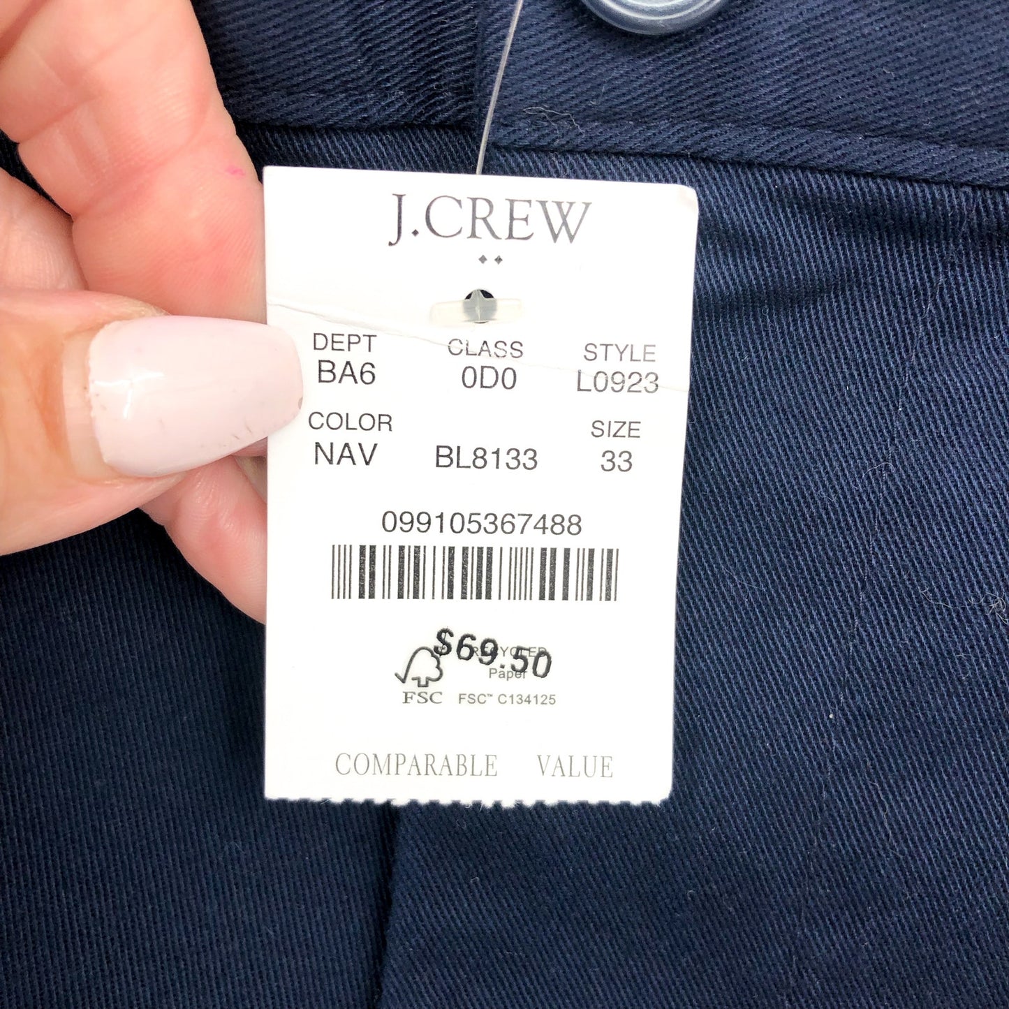 J.CREW Mens Flex Chino Short Size 33 Navy Blue Twill 7" Inseam LO923 NWT