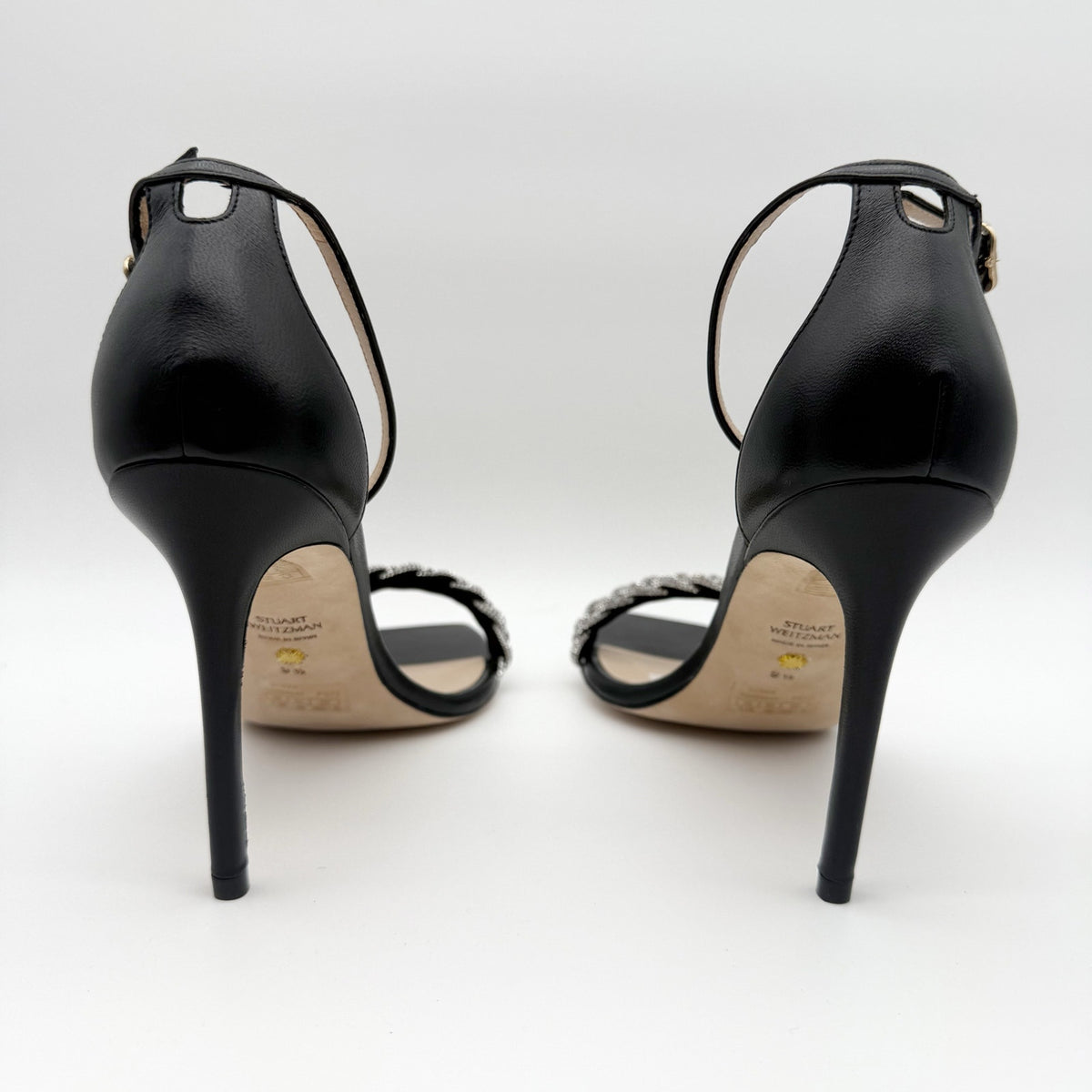 Stuart Weitzman Women Nudistcurve 100 Highshine Sandal US 9.5 Black Leather NWOB