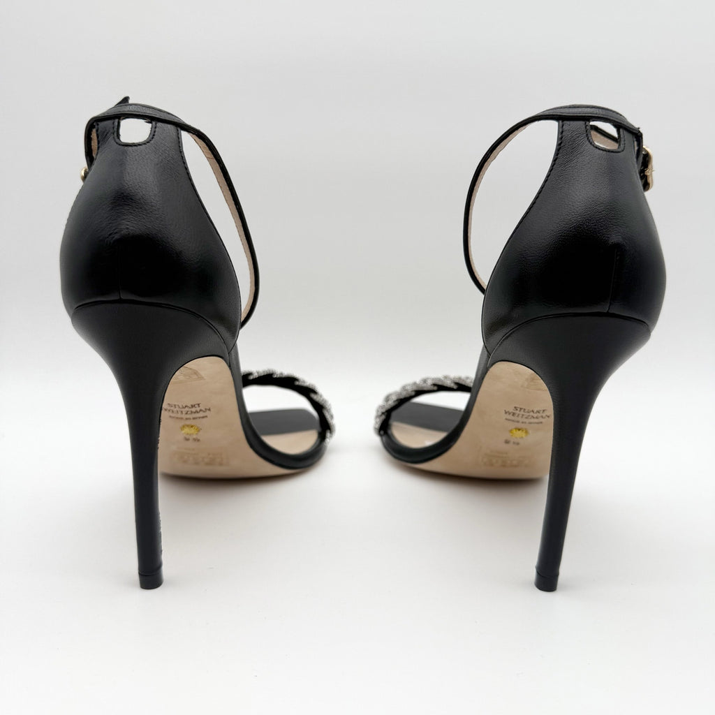 Stuart Weitzman Women Nudistcurve 100 Highshine Sandal US 9.5 Black Leather NWOB