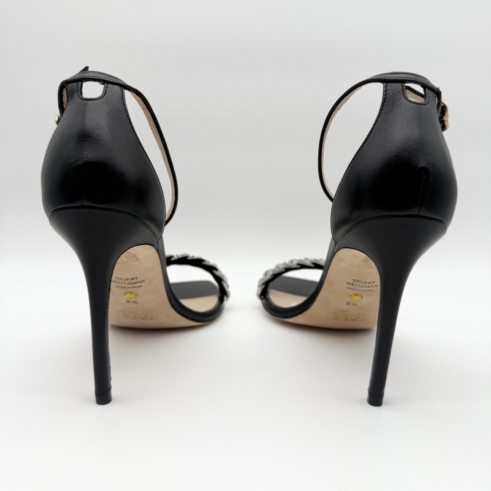 Stuart Weitzman Women Nudistcurve 100 Highshine Sandal US 9.5 Black Leather NWOB
