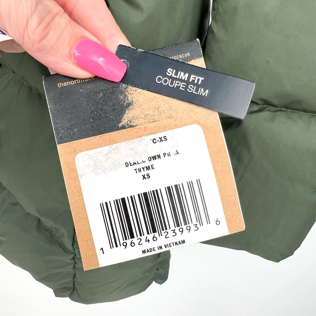 THE NORTH FACE Women’s New Dealio Down Parka Jacket XS Thyme Green Hood NWT