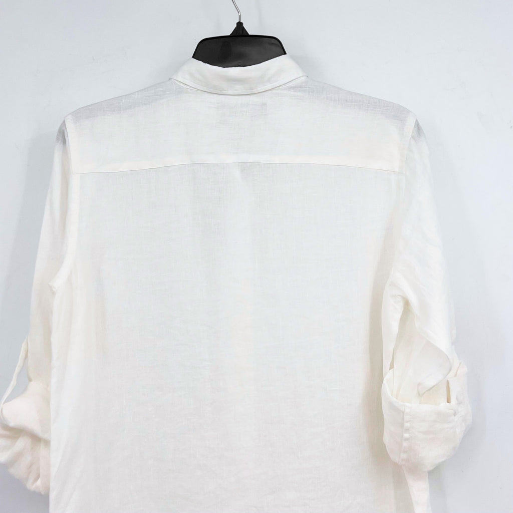 LAUREN RALPH LAUREN Womens Linen Shirt Medium White Roll Tab Sleeve NWT