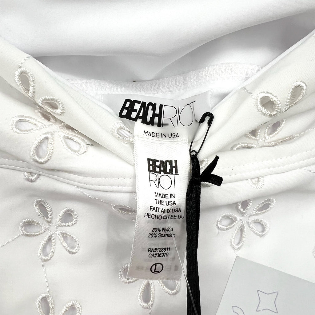 BEACH RIOT Women's Hazel Eyelet Bikini Bottom Large White Magnolia NWT