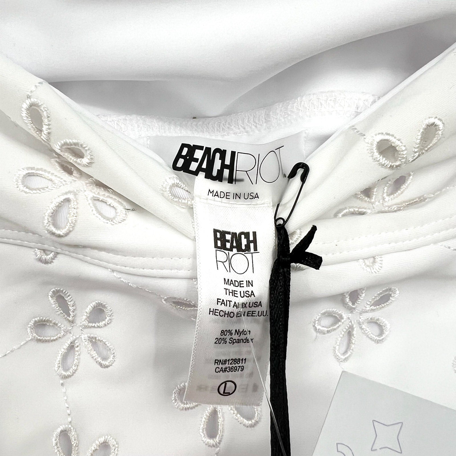 BEACH RIOT Women's Hazel Eyelet Bikini Bottom Large White Magnolia NWT