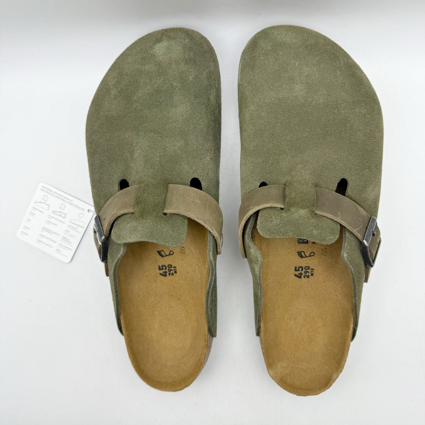 Birkenstock Mens Boston Clogs EU 45 US 12 Green Suede Slip On NWOB