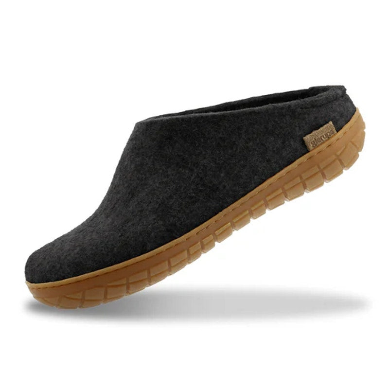 Glerups Womens Slip On Slippers EU 37 US 7 Charcoal Black Wool Rubber Soles NWOB