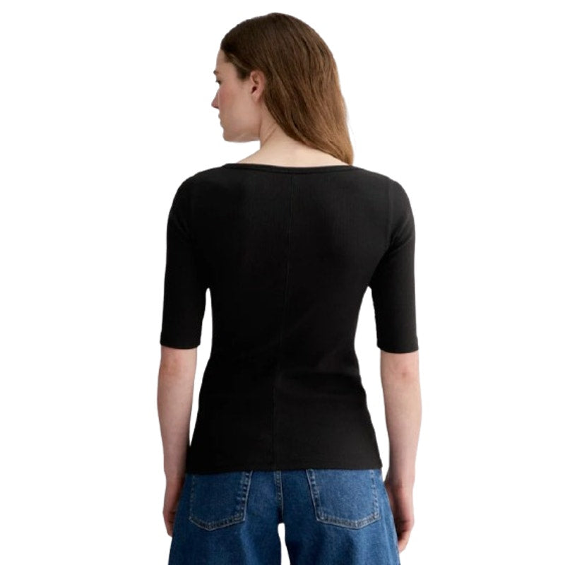 EVERLANE Women's The Luxe Rib Scoop-Neck Tee XS Black Elbow Sleeve SUPIMA NWT