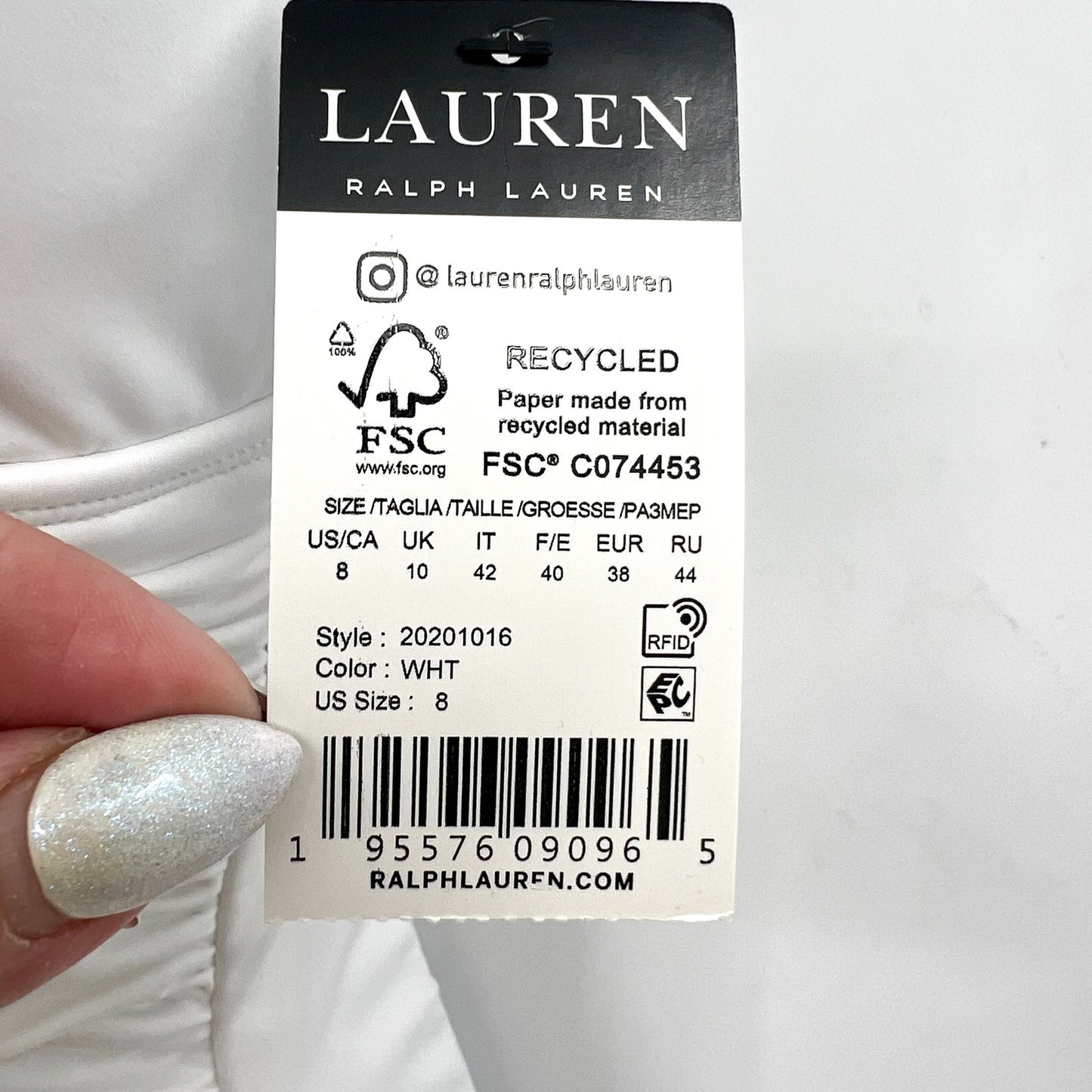 LAUREN RALPH LAUREN One Piece Swimsuit Size 8 White Beach Club Solid Ring NWT