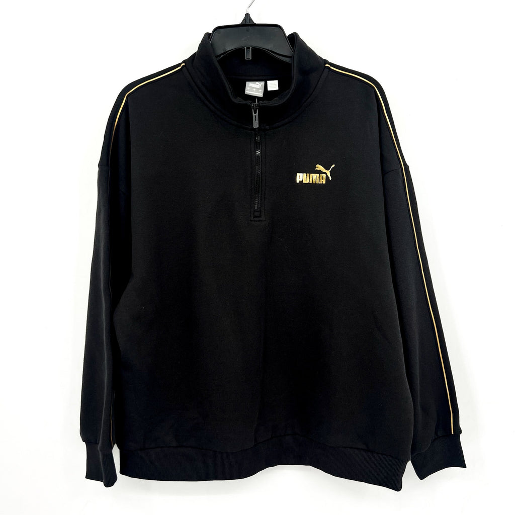 PUMA Women's Half-Zip Sweatshirt Large Black Minimal Gold Pullover NWT