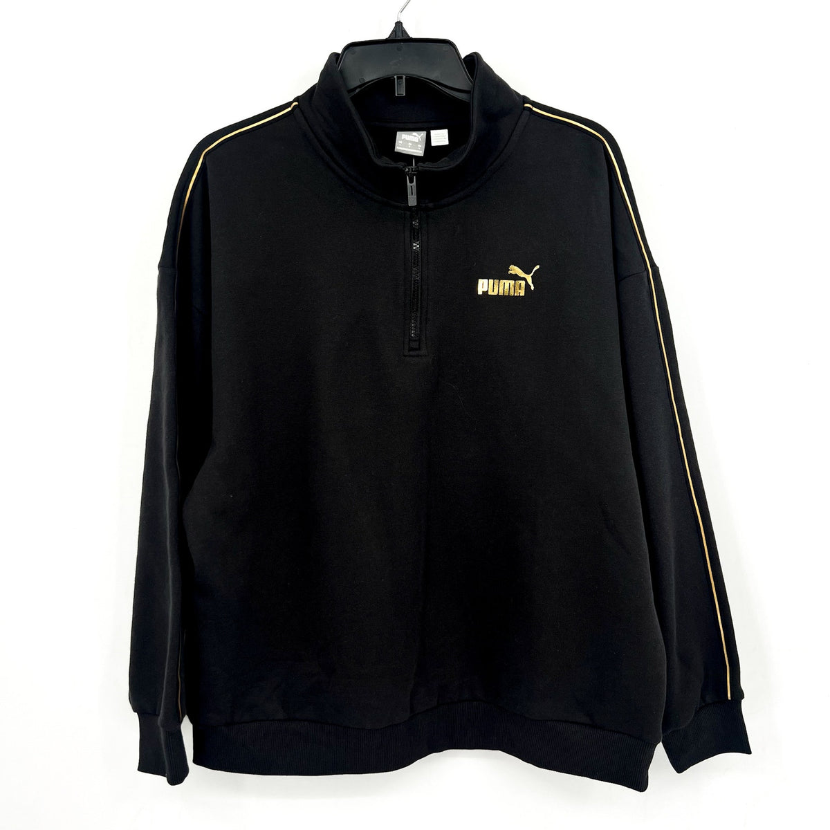 PUMA Women's Half-Zip Sweatshirt Large Black Minimal Gold Pullover NWT