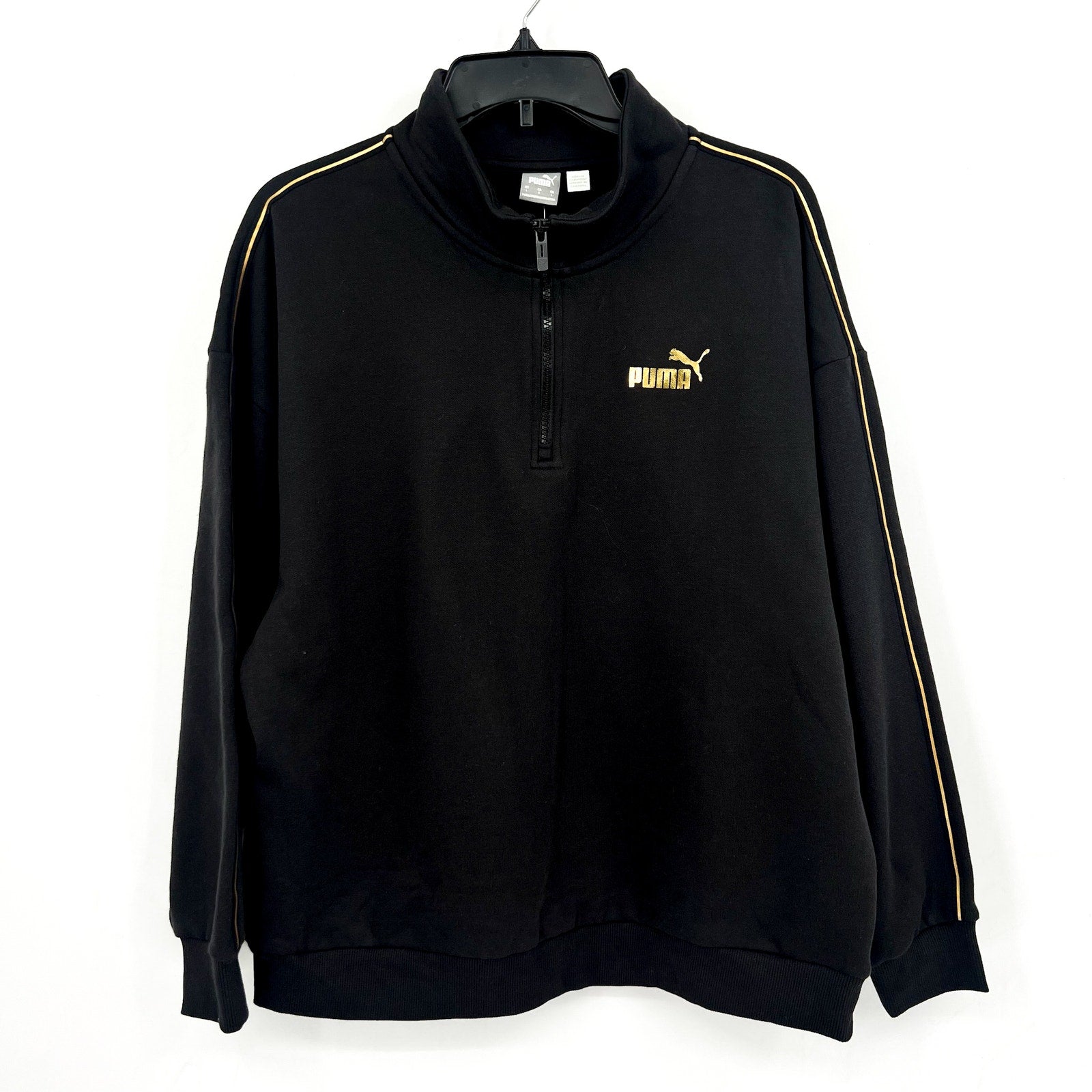 PUMA Women's Half-Zip Sweatshirt Large Black Minimal Gold Pullover NWT