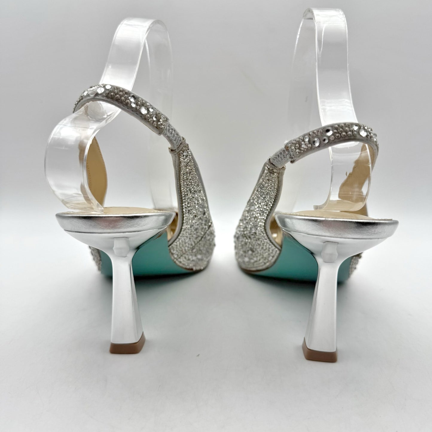 Betsey Johnson Womens Mya Pump US 8.5 M Silver Rhinestone Satin NWOB