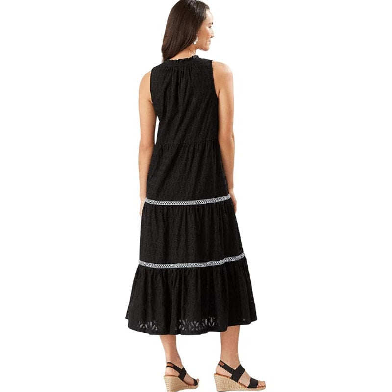 TOMMY BAHAMA Cotton Clip Embellished Split-Neck Dress Cover-Up Black Small