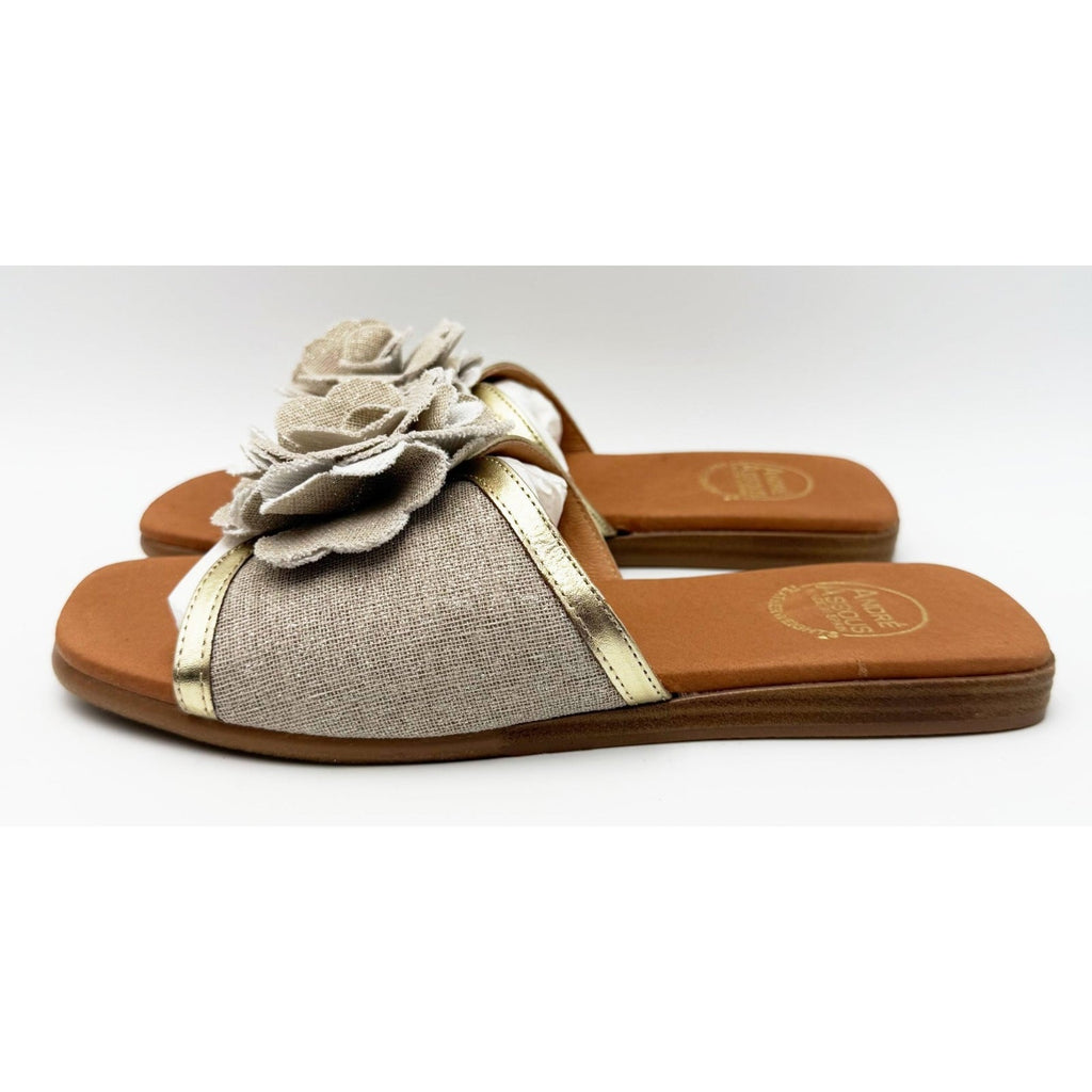 Andre Assous Womens Kiky Flower Slide Sandals Size 7 EU 38 Beige Natural NIB