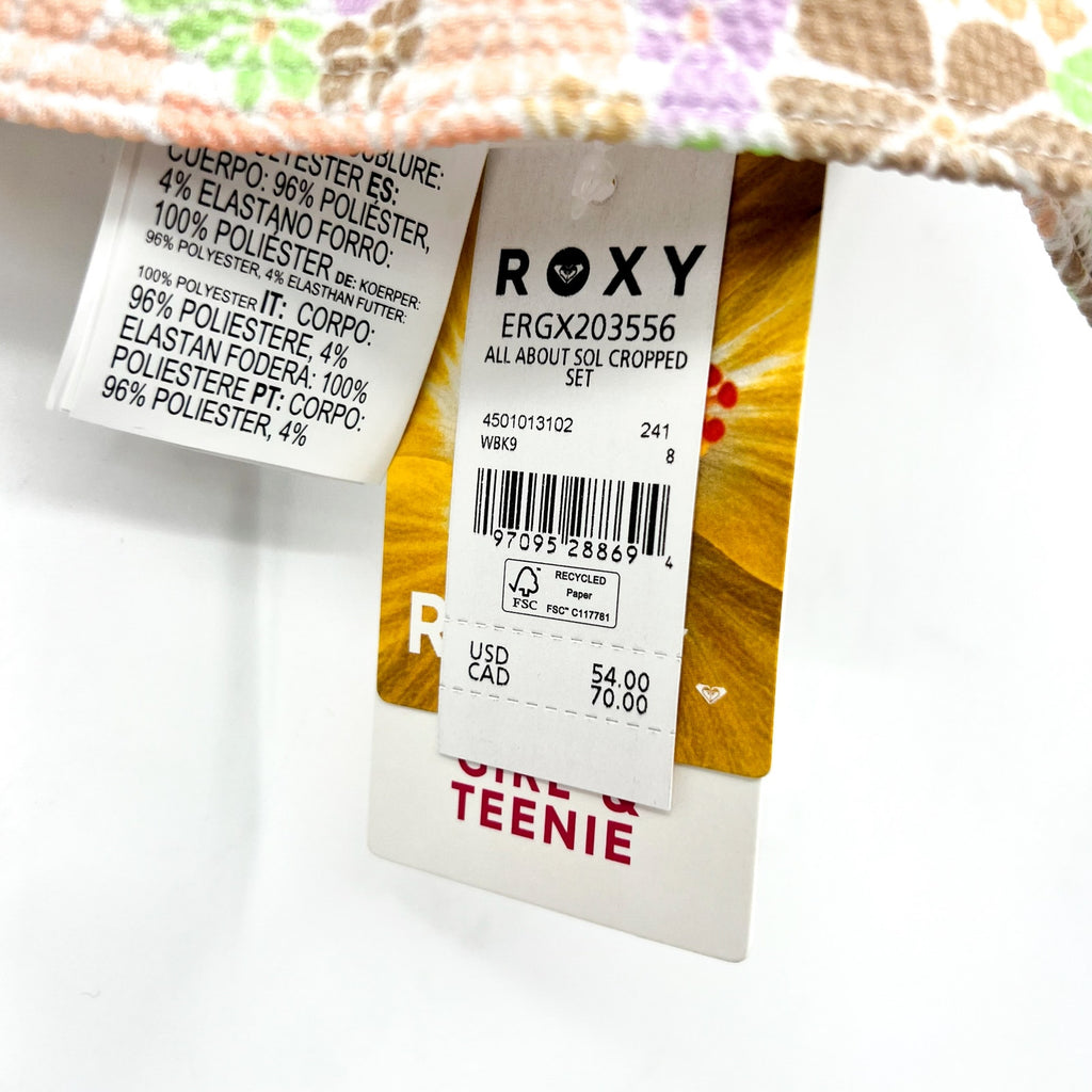 ROXY Girl's All About Sol Cropped Swimsuit Set Size 8 Pastel Multi Floral NWT