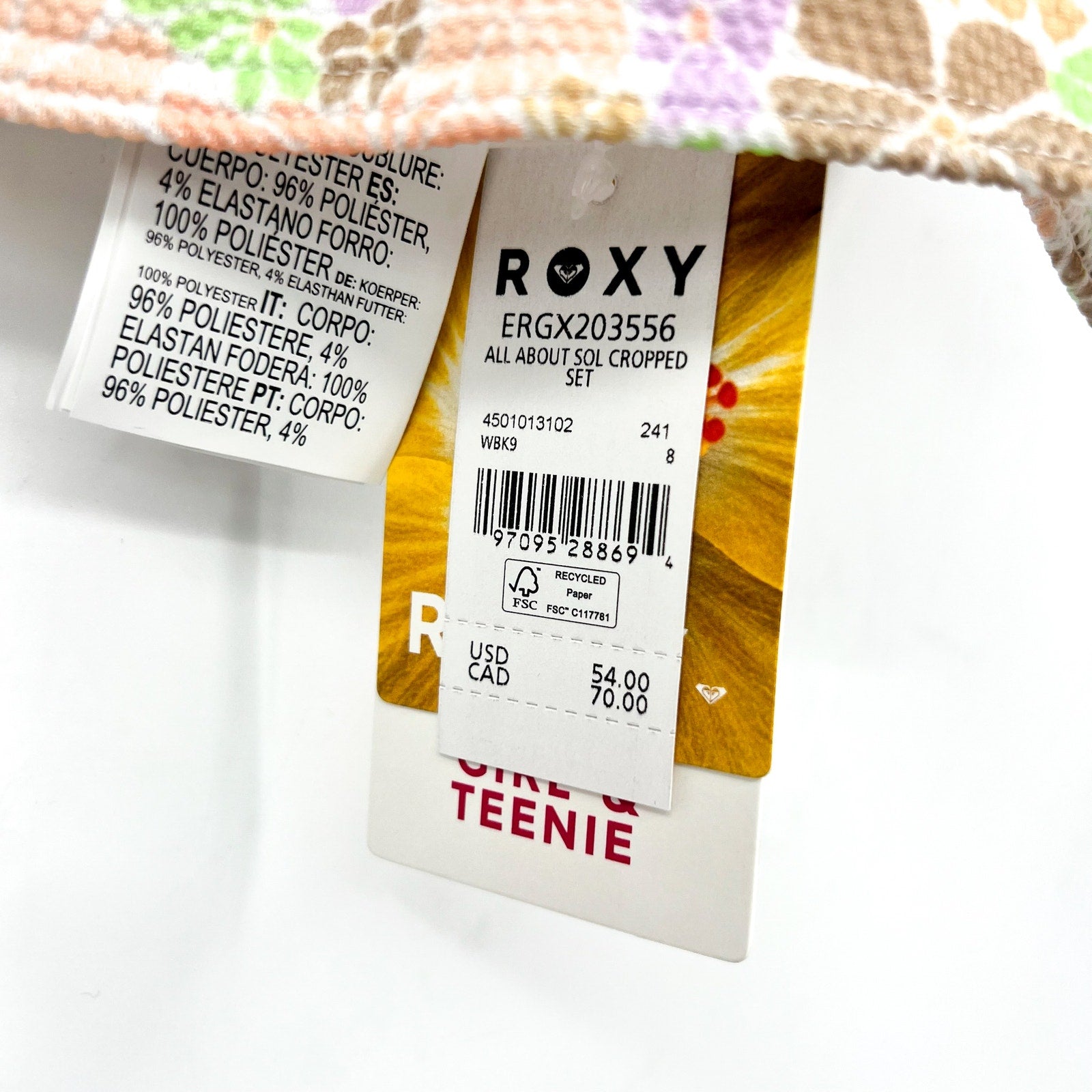 ROXY Girl's All About Sol Cropped Swimsuit Set Size 8 Pastel Multi Floral NWT