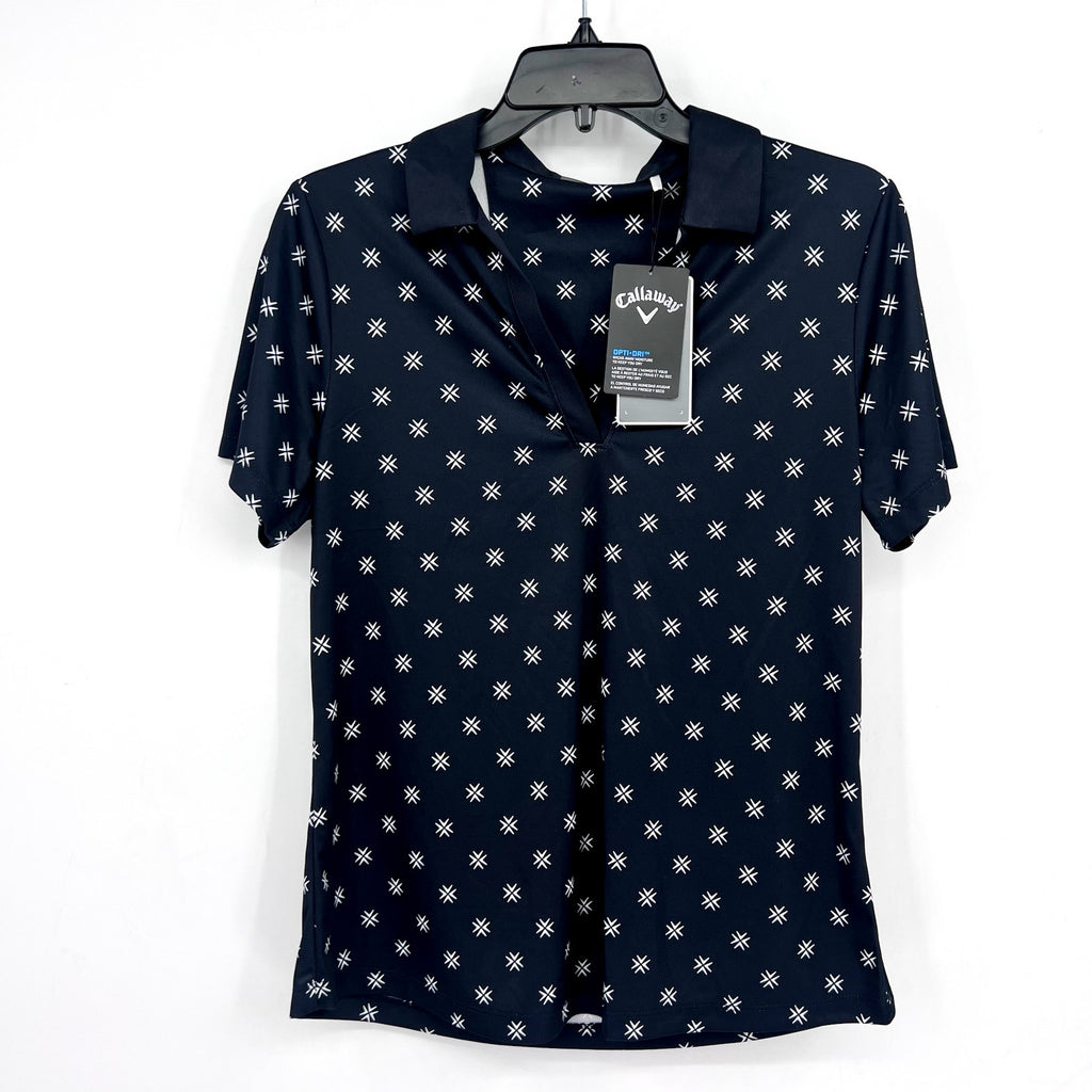 CALLAWAY Womens Opti-Dri Golf Polo Shirt Medium Black Caviar Geometric Print NWT