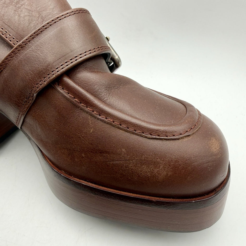 RE/DONE Womens Big Buckle Loafers EU 40 US 10 Dark Red Leather Heels EUC