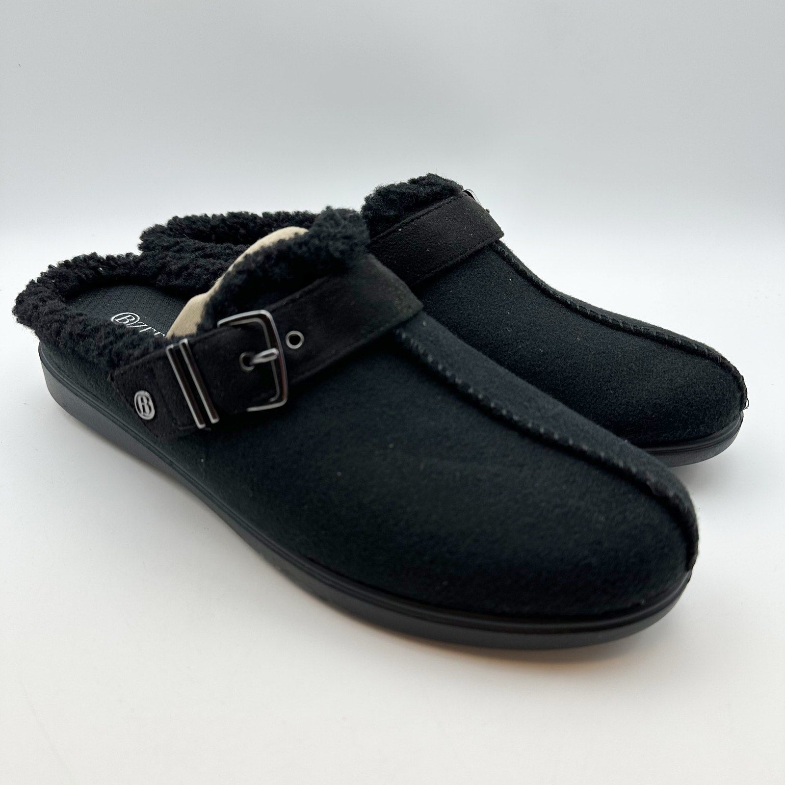 Bzees Womens Eternity Mules Size 10 M EU 41 Black Slip On Fleece Faux Fur NIB
