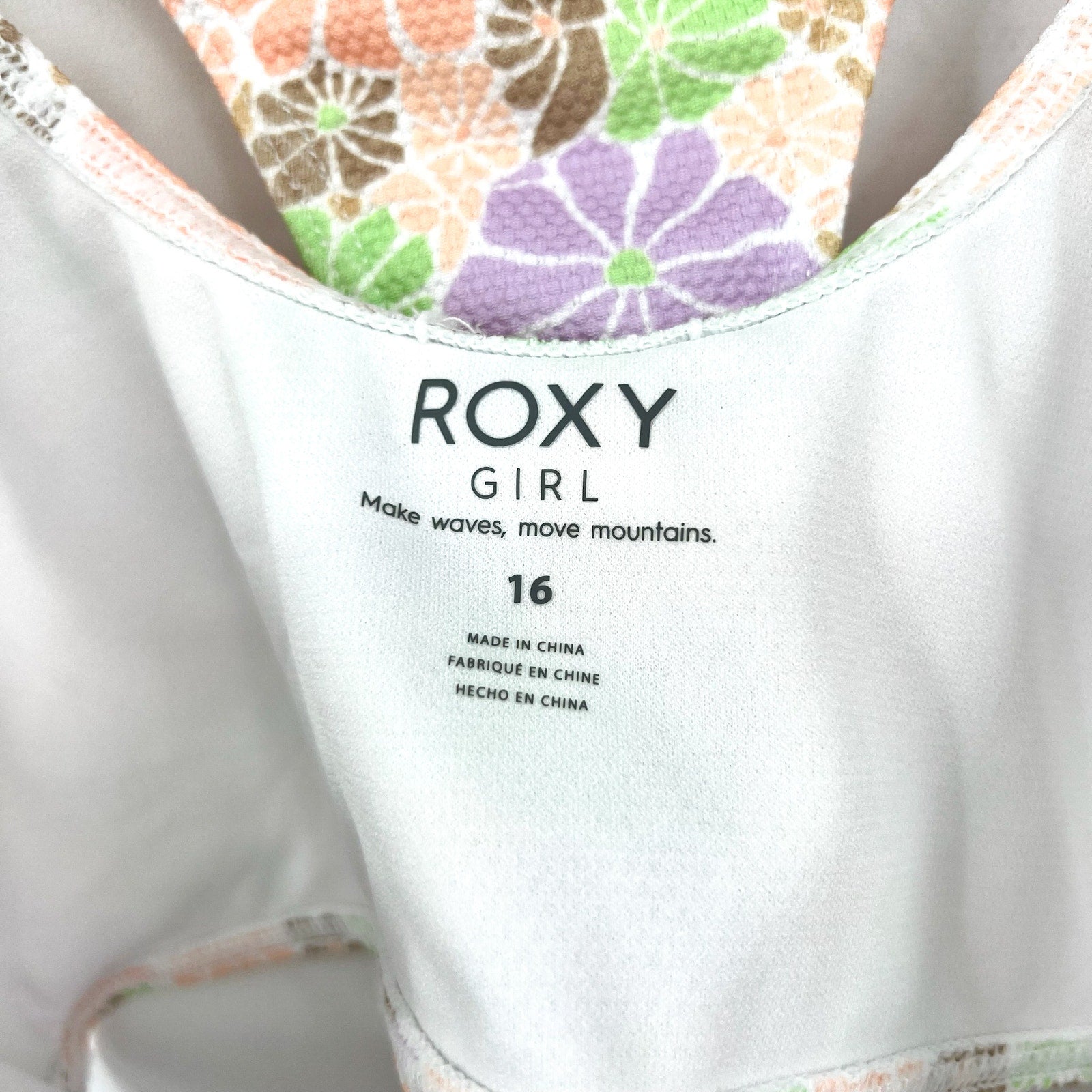 ROXY Girl's All About Sol Cropped Bikini Set Size 16 Pink Pastel Floral NWT