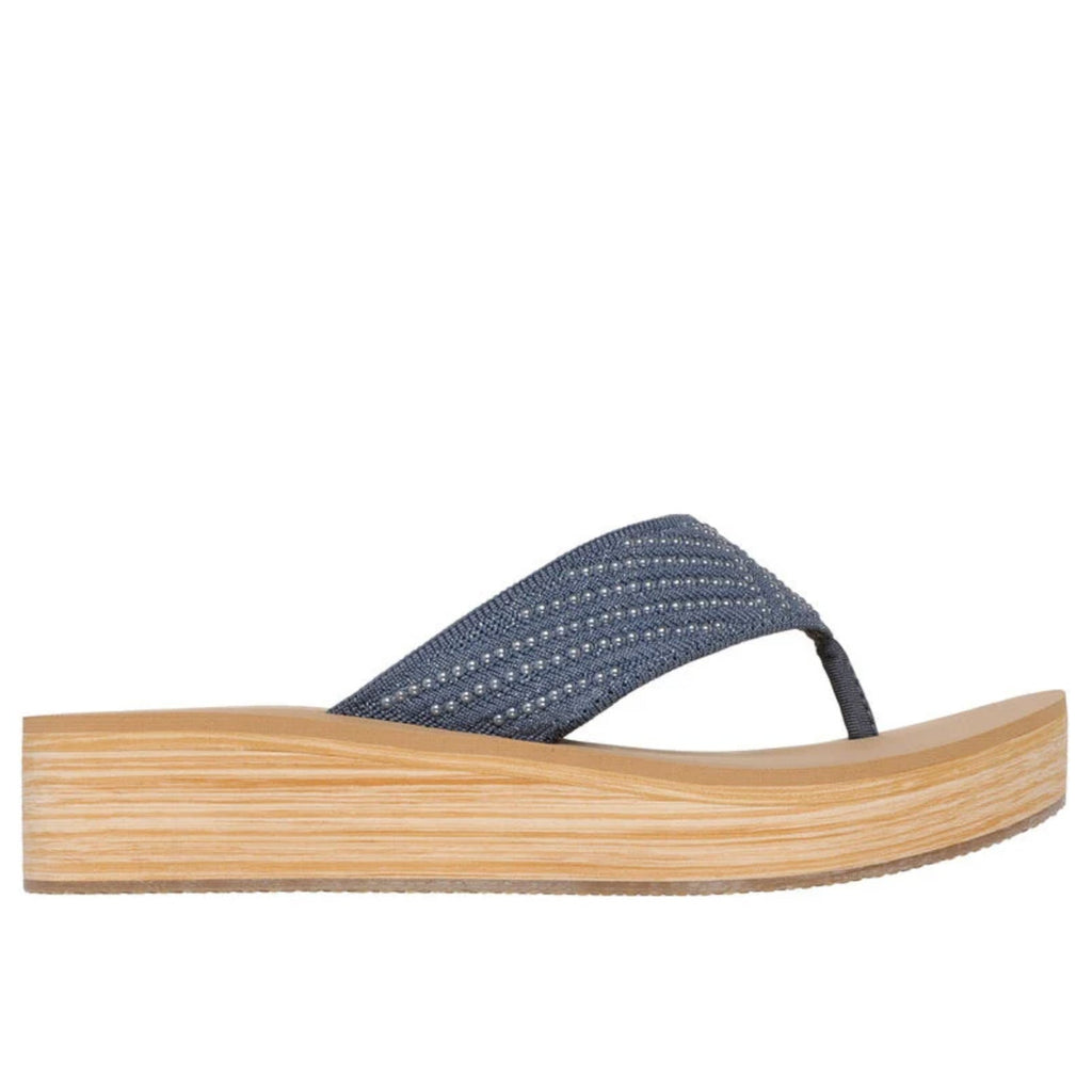 Skechers Womens Summers Mid Wedge Thong Sandals Size 10 EU 40 Slate Blue Tan NIB