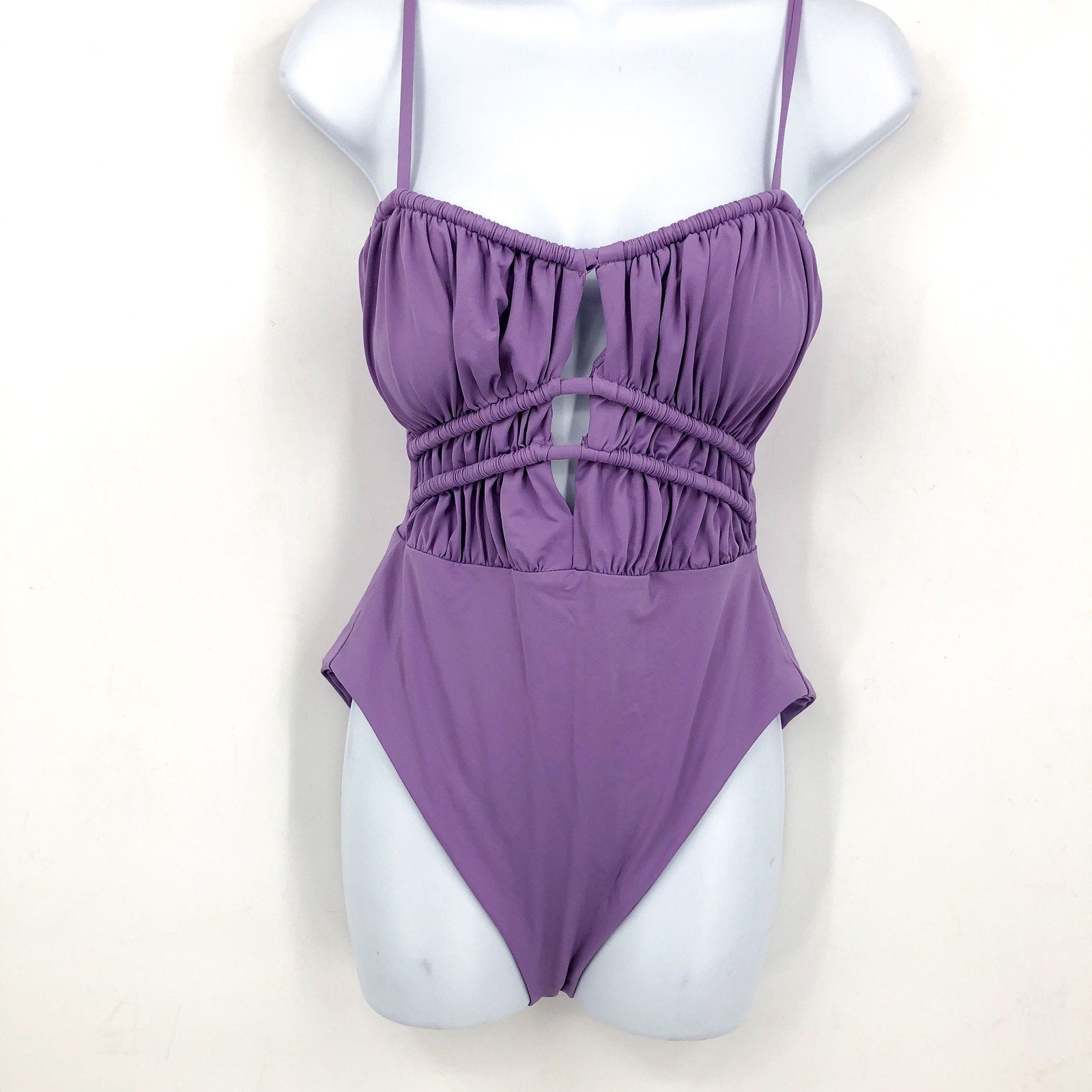 BECCA Color Code Sarai Plunge One Piece Swimsuit Medium Purple Cut Out NWT