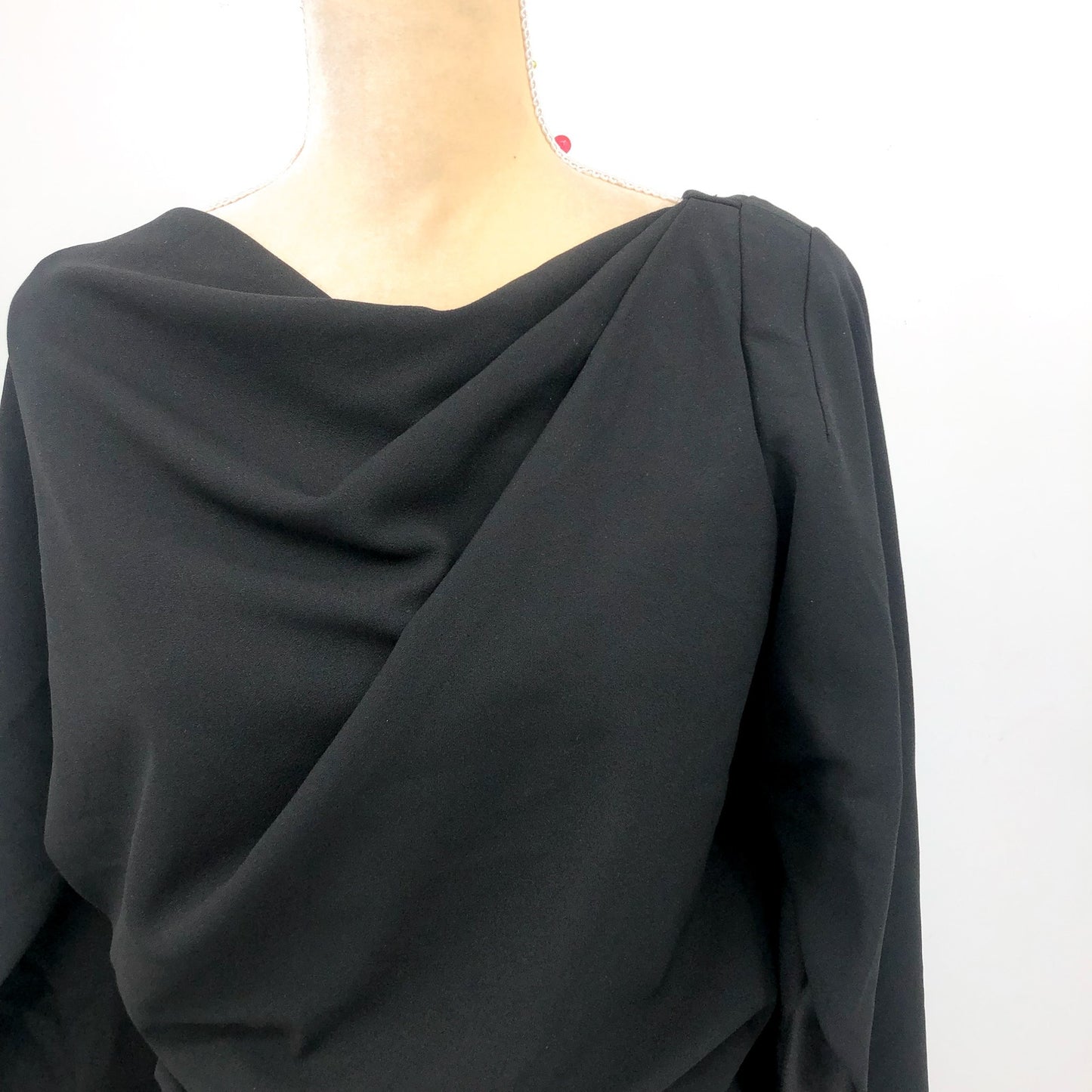 BETSY & ADAM Women's Jordan Short Scuba Crepe Dress 14W Black Drape Back NWT