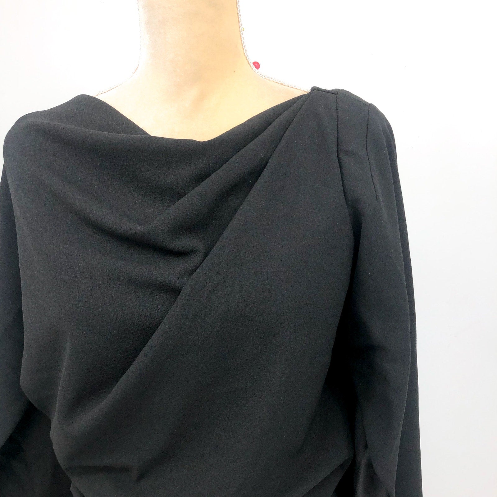 BETSY & ADAM Women's Jordan Short Scuba Crepe Dress 14W Black Drape Back NWT