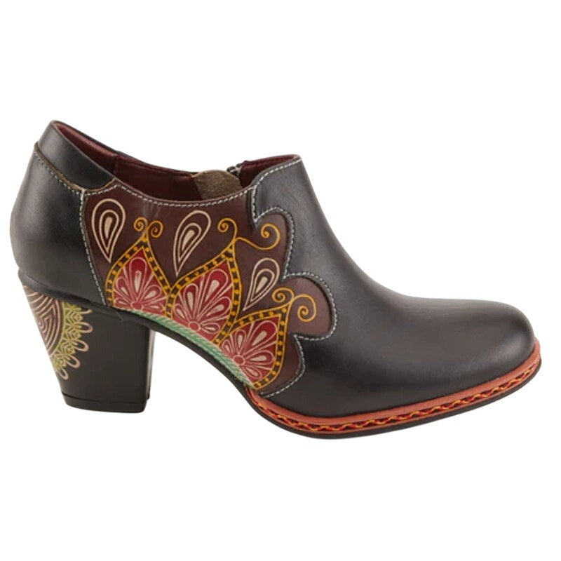 L'ARTISTE Womens Zami Heeled Bootie EU 35 US 5 Black Multi Embossed Leather NWOB