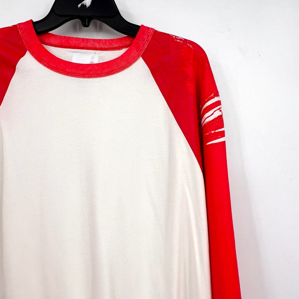 BTFL Men's Crewneck Baseball T-Shirt XL White Red Vinyl Sleeves NWOT