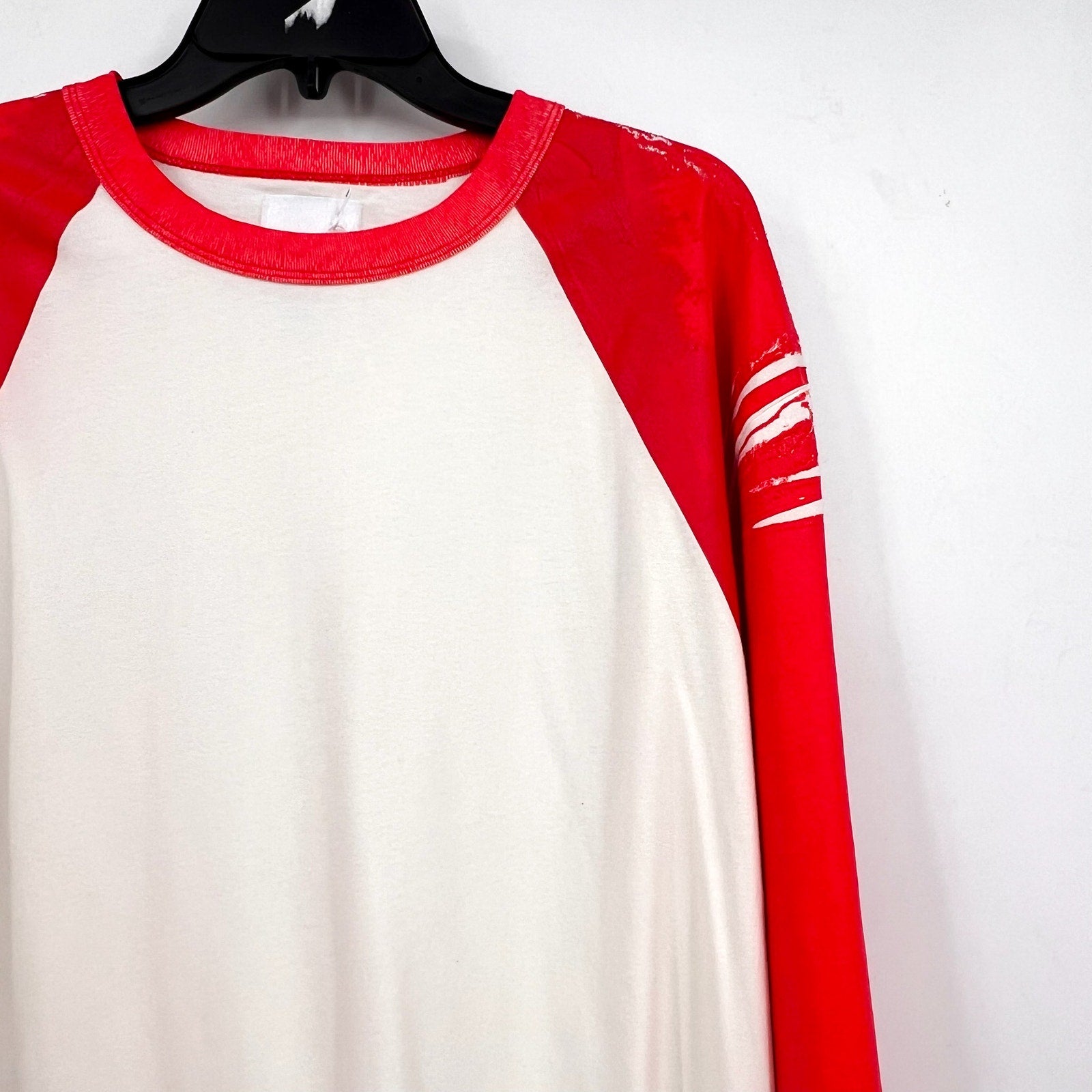 BTFL Men's Crewneck Baseball T-Shirt XL White Red Vinyl Sleeves NWOT