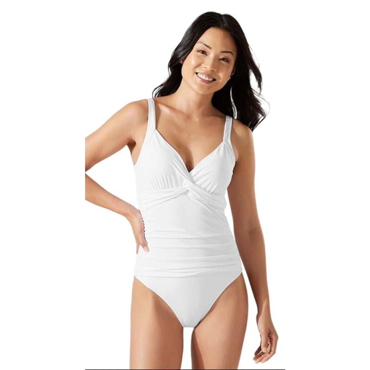 TOMMY BAHAMA Pearl Twist-Front One-Piece Swimsuit Size 6 White Underwire NWT
