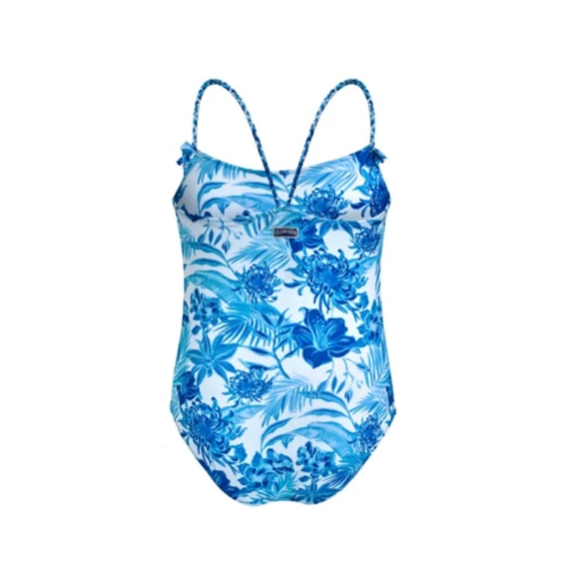 VILEBREQUIN Girl's Tahiti Flowers One Piece Swimsuit 14 ANS White Blue Print NWT