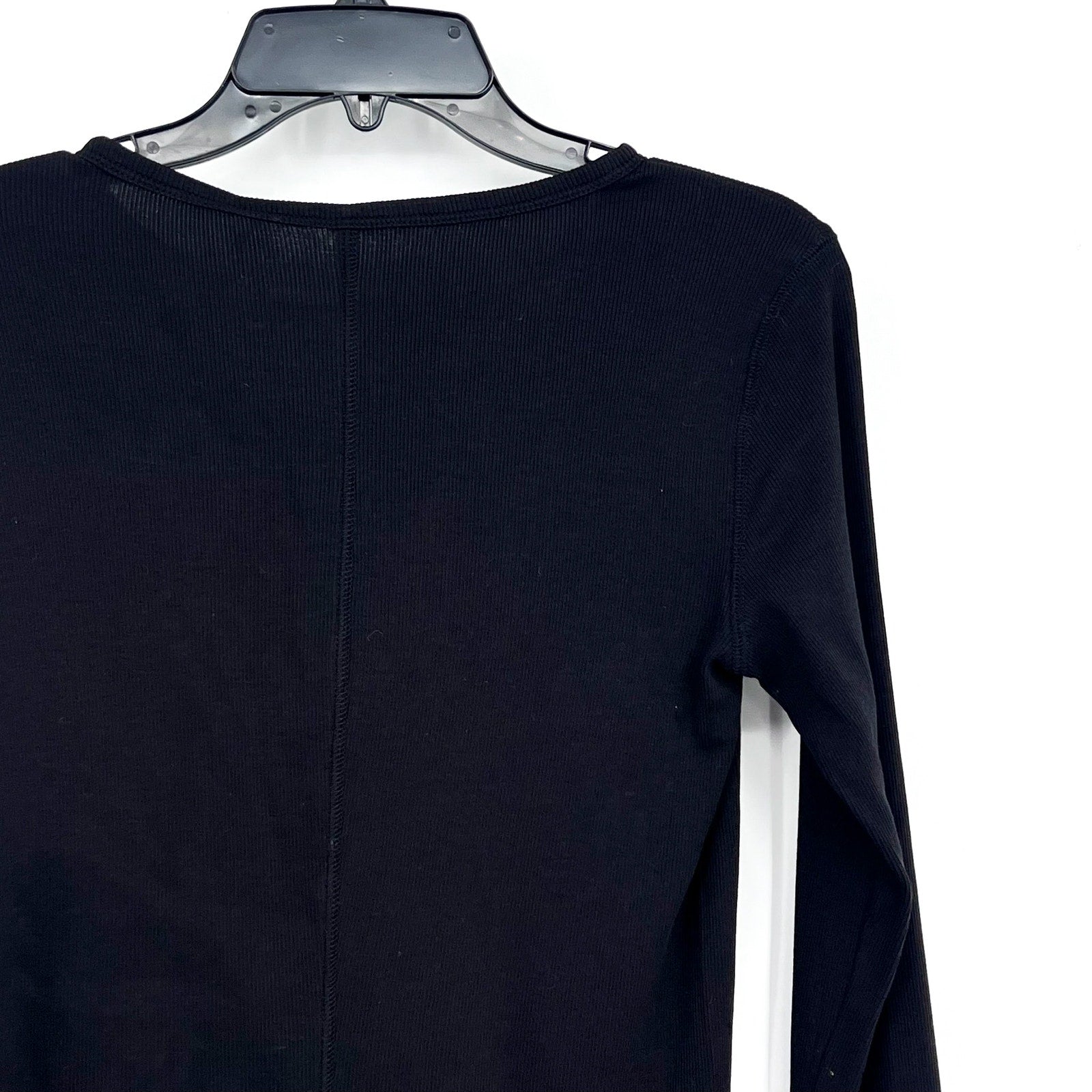 EVERLANE Womens The Luxe Rib Long-Sleeve Crew Tee Medium Black Supima Cotton NWT